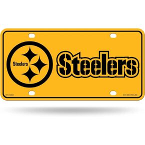 Rico Industries NFL Pittsburgh Steelers Diamond Plate Metal Auto Tag 8.5" x 11" - Great for Truck/Car/SUV