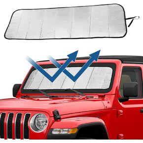 JOYTUTUS Upgraded Windshield Sunshade Compatible with Wrangler JL JLU Gladiator JT 2018-2024, Foldable Wrangler JL Windshield Sun Shade Sun Visor Blocks UV Rays, Window Sun Shade Shield Protector