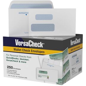 250 VersaCheck NRP Personal Double Window Security Wallet Check Envelopes - Compatible with personal checks made from VersaCheck, QuickBooks, Quicken, and others.