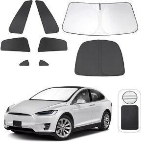 8PCS Windshield Sun Shade Custom Fit for 2016-2024 Tesla Model X Tesla X Accessories Foldable Sunshade Side Rear Window Shade Cover Full Set Privacy Protection Keeps Car Cool