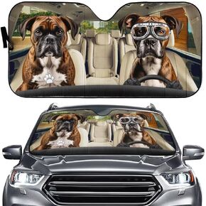 Brindle Boxer Dog Car Sun Shade for Front Windshield,Dog Automotive Windshield Sunshades,Foldable UV Protection Reflective Sun Visor Sun Shade for Car Decoration,Keep Your Vehicle Cool