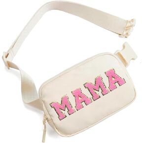 Titosha Birthday Gifts for Mom MAMA Bag Gifts for Mom|Mother's Day Gifts for Mom Plus Size Fanny Pack with Initial Letter Patch for Women Stylish Beige as a Mother's Day Gift for Your Mom