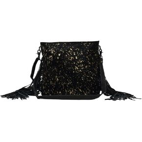 Myra Bag Black Shimmer Leather And Cowhide Bag Upcycled Cowhide & Leather S-2565