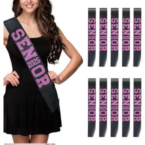 10Pcs Black Pink Senior 2025 Satin Sashes with Gold Glitter Letters- 2025 Graduation Celebrations Sashes - Senior Cheer Sash - Cheerleader Sash