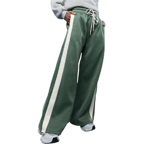 Floerns Women's Color Block Wide Leg Drawstring Low Waist Sweatpants with Pockets