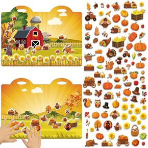 Thanksgiving Puffy Sticker Scene for Kids Make a Scene Fall 3D Sticker Play Set Autumn Activity Book Make Your Own Stickers Thanksgiving Party Supplies for Fall Party Game Crafts 100 Puffy Sticker