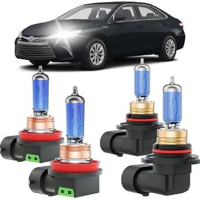 Camry Halogen Headlight Bulbs Fits For 2007-2018 Toyota Camry Halogen High Low Beam Combo, Ultra Bright 5000K White Bulbs, 12V-100W, Pack of 4