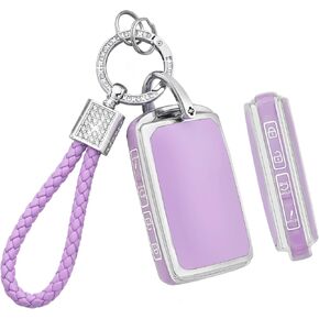PIFOOG Key Fob Cover for Mazda Purple Car Keys Case Shell for Mazda CX5 CX30 CX9 CX50 3 6 CX90 MX5 Miata 4 Button Accessories Bling Keychain Protector Full Covers Girly Women Silver TPU