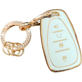 for Chevy Key Fob Cover with Keychain Fit for Chevy Volt EV EUV Bolt Spark Traverse Trailblazer LT Trax Sonic Equinox Smart Key Shell (Silver-Black)