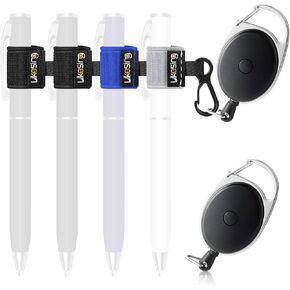 Black Retractable Pen Holder, 27.5" Reel Elastic Pencil Holder with Belt Clip for Nurses, Teachers, Waitres, Carpenters, Construction Workers, Contractors and Pros