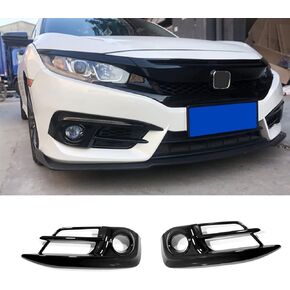 Car Accessories Fit for Honda Civic 10th Gen 2016 2017 2018 Front Fog Light Bezel Frame Cover Trim (Black) ABS 2PCS