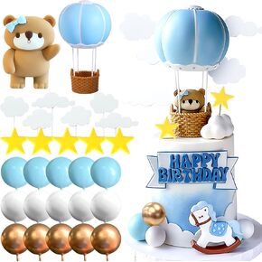 JeVenis Pink Bear Cake Decoration Bear Cake Topper Hot Air Balloons Cake Decoration Birthday Cake Decoration