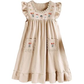 Floerns Girl's Floral Embroidery Ruffle Cap Sleeve Round Neck Swing Shift Dress