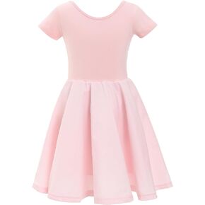 Girl's Short Sleeve Dress Cotton Solid Color A-Line Twirly Skater Dress for Toddler 3-14 Years Casual Party