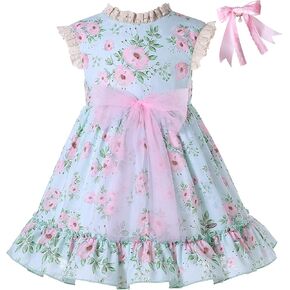Pettigirl Girls Elegant Spring Sweet Floral Ruffle Lace Casual Clothing Kids Toddler Lovely Stylish Holiday Dresses