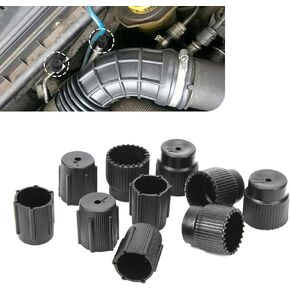 10 PCS Car Air Conditioning Valve Core Repair Cover Kit, ABS Plastic Low Pressure Cap and High Pressure Cap Accessories, Sealing Port Cover, Universal for Most Cars (Black)