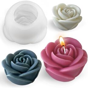 3pcs 3D Rose Flower Candle Mold Flower Mold Silicone Molds for Resin Kit Rose Flowers Candle Molds for Candle Making Supplies Floral Epoxy Resin Molds Scented Candles Soap Cement Gypsum Silicone Mold