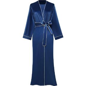 PRODESIGN Women's Long Velvet Robe Soft Warm Bathrobe Pure Color Sleepwear with Trim Loose Nightgown