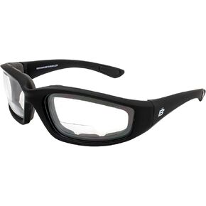 Birdz Eyewear Oriole Padded Safety Bifocal Motorcycle Glasses Black Frame Clear Lenses 2.5 Magnification Carry Bag