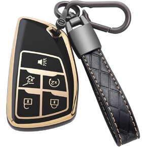 for Chevy Key Fob Cover with Keychain Soft TPU Full Protection Key Case for 2024 2023 2022 2021 Chevrolet Silverado Tahoe Suburban, for GMC Yukon Sierra 1500 2500HD 3500HD 5 Button, B-Black