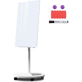 Rolling White Board Dry Erase, 36" x 24" White Board with Stands,Hight Adjustable 55" -78" Glass Wipeable Surface Glass White Board with 1 Whiteboard Eraser, 1 Markers Pen and 2 Magnets