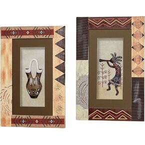 Touch of Class Southwest Vase and Kokopelli Shadow Box Wall Art Set of 2 - Wooden Framed Sculpture for Bedroom, Living Room, Office - Southwestern Style Decor with Glass - Geometric Designs