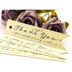 Summer-Ray 100pcs Mini Pennant Flag Ivory/Cream Wedding Favor Gift Tags Thank You for Celebrating with Us