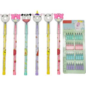 12 Pieces Adorable Donut Stacking Pencils Doughnut Pencils Stackable Pencils With 64 Extra Refills For School Kids Students Office Using Supplies.