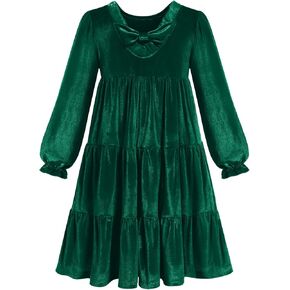 IBAKOM Girl Velvet Christmas Dress Long Sleeve Fall Winter Wedding Toddler Formal Dresses Ruffle Holiday Kids Xmas Outfits
