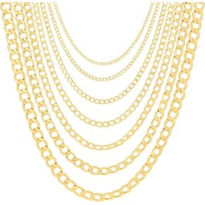 Nuragold 14K Yellow Gold Curb Cuban Link Chain Necklace/Lengths 16"- 30" / Widths 2mm - 7.5mm / Italian Made Jewelry for Men and Women