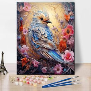 TUMOVO Flowers Paint by Number White Forget-Me-Nots and Blue Vase Paint by Numbers for Adults Impressionism Paint by Number Kits for Home Decor, Oil Painting with Brushes and Pigment, 16x20 Inch