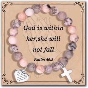Inspirational Gifts Bracelets for Women Cross Bracelets with Natural Stone Christian Bible Verse Bracelet Prayer Faith Religious Jewelry