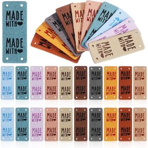 EXCEART 50pcs PU Leather Label Handmade Tag Label Folding Handmade Tags Button with Holes for Jeans Bags Shoes Hat Crafts