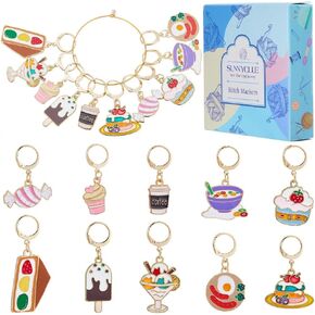 SUNNYCLUE 1 Box 20Pcs Crochet Stitch Markers Cute Yarn Stitch Markers Enamel Food Locking Stitch Markers Charms Knitting Crocheting Marker Removable Leverback Stitch Markers for Knitting Weaving