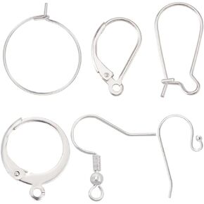 Beebeecraft 1 Box 120Pcs 6 Styles 304 & 201 & 316 Surgical Stainless Steel French Earring Hooks Fish Ball End Kidney Ear Wires Leverback Earring Findings for Jewellery Making