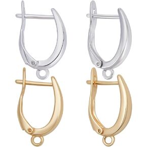 Beebeecraft 12Pcs Gold Silver Leverback Earring Hooks with Loop 18K Gold &Platinum Plated Huggie Hoop Earwires Findings for DIY Jewelry Making