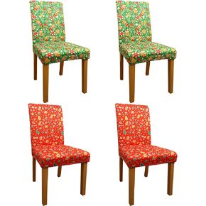 Christmas Dining Room Chair Covers Set of 4, Stretch Dining Chair Covers Removable Seat Protectors Washable Spandex Kitchen Chair Slipcovers for Home or Christmas Party