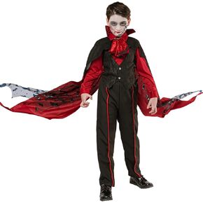 Vampire Costume for Boys With Bat Cape Shirt Pants, Kids Dracula Scary Halloween Cosplay, Royal Dress Up