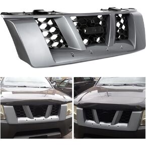 HECASA Front Grill Compatible with 2005-2008 Nissan Xterra Off-Road S SE 62310ZS20A, 62310EA000, NI1200220 Bumper Upper Grille Bright Gray