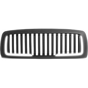 DNA MOTORING GRF-LB-006-MBK-2 شبكة مصد أمامي للسياج العمودي مع LED DRL متوافقة مع 02-05 رام 1500/03-05 رام 2500 3500، أسود غير لامع
