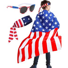 BleSky Kids 4th of July American Flag Costume Cape, American Flag Patriotic Independence Day Holiday Costumes Celebratio Patriotic Party Accessories