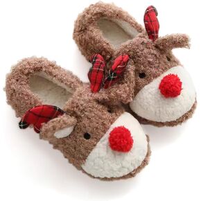 Women's Christmas Reindeer Slippers with Red Nose