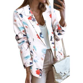 ZXZY Womens Long Sleeve Floral Print Blazer Lightweight Button Up Casual Suit Jackets with Pockets