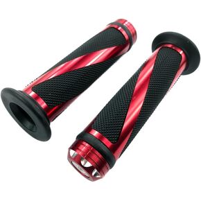 MYK Powersports Grips - Universal fit Aluminum and Soft Rubber Motorcycle Grip Set for 7/8" (22mm) Handlebar - Red