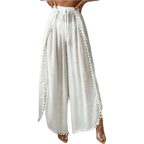 SHENHE Women's Bathing Suit Cover Up Pants Split Wide Leg Sheer Flowy Beach Palazzo Pants
