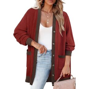 Bebonnie Women's Cozy Knit Long Sleeve Open Front Buttons Cardigan Sweater Outerwears Coats with Pocket