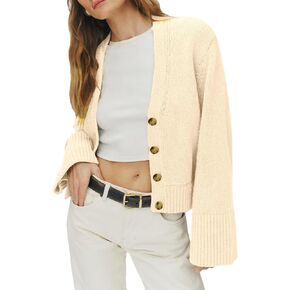 Sidefeel Women's Cardigan Sweaters Open Front Long Sleeve Button Knit Oversized Cropped 2024 Fall Sweater
