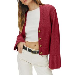 Sidefeel Women's Cardigan Sweaters Open Front Long Sleeve Button Knit Oversized Cropped 2024 Fall Sweater