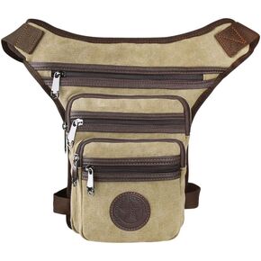 Riding Motorcycle Leg Bag Canvas Multi-pocket Waist Bag Light Hiking Leg Bag (Light Khaki)