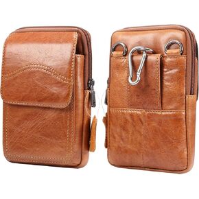 Cell Phone Pouch Crossbody Purse, Cell phone Belt Waist Bag for Men, Leather Shoulder Pouch Messenger Bag Wallet with Strap Small Cell Phone Belt Loop Holster Business Pack Travel Waist Case Pocket